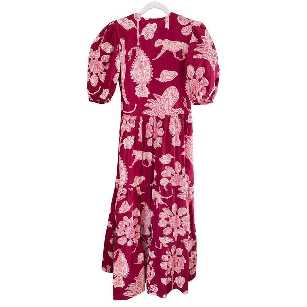 OLIPHANT Puff Sleeve Maxi Midi Dress Magenta Lamu Red Pink Tuckernuck XS - Picture 4 of 8